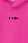 Kapüşonlu Hello Nakış Baskılı Basic Pembe Çocuk Eşofman Takımı thumbnail 4