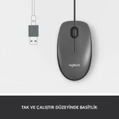 Logitech M100 Kablolu 1.000 DPI USB Mouse - Siyah thumbnail 3