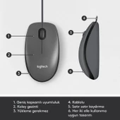 Logitech M100 Kablolu 1.000 DPI USB Mouse - Siyah thumbnail 6