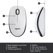 Logitech M100 Kablolu 1.000 DPI USB Mouse - Beyaz thumbnail 5