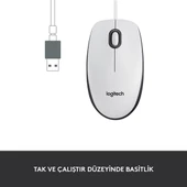 Logitech M100 Kablolu 1.000 DPI USB Mouse - Beyaz thumbnail 6