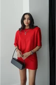 Kısa Kol Vatkalı Penye Elbise thumbnail 6