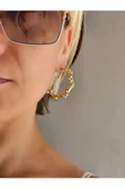Oval Halka Model Mineli Yeşil Çelik Küpe thumbnail 1