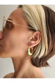 Oval Halka Model Mineli Yeşil Çelik Küpe thumbnail 4