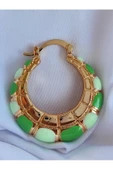 Oval Halka Model Mineli Yeşil Çelik Küpe thumbnail 3
