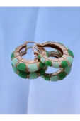 Oval Halka Model Mineli Yeşil Çelik Küpe thumbnail 2