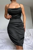 Kadın Siyah Sırt dekolteli Mini Elbise5126 thumbnail 3