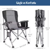 Efsane Kamp - Profesyonel Fold&Go Katlanır Kamp Sandalyesi – Gri thumbnail 7