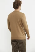 Sıfır Yaka Jakarlı Regular Fit Triko Kazak - Kamel thumbnail 5