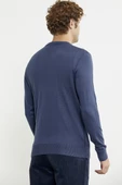 Regular Fit Jakarlı Yünlü Triko Kazak - Indigo thumbnail 5