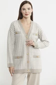 Kazayağı Motif Oversize Triko Ceket - Vizon thumbnail 3