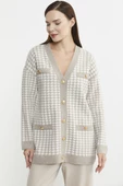 Kazayağı Motif Oversize Triko Ceket - Vizon thumbnail 4