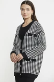 Kazayağı Motif Oversize Triko Ceket - Siyah thumbnail 4