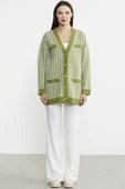 Kazayağı Motif Oversize Triko Ceket - Yeşil thumbnail 3