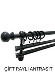 KLASİK AHŞAP RUSTİK PERDE ASKISI Çift Raylı 28 MM BORU Antrasit thumbnail 1