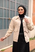Düğmeli Kot Ceket Bej thumbnail 5