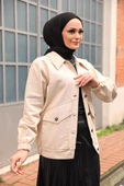 Düğmeli Kot Ceket Bej thumbnail 3