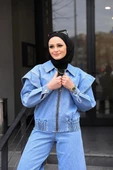 Omuz Detaylı  Kot Ceket Açık Mavi thumbnail 2