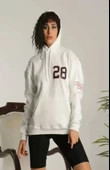 Unisex Kapşonlu Baskılı Sweetshirt - Beyaz thumbnail 2