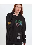 Baskılı Kapüşonlu Sweatshirt - Siyah thumbnail 2