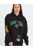 Baskılı Kapüşonlu Sweatshirt - Siyah thumbnail 1