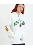 Baskılı Kapüşonlu Sweatshirt - Beyaz thumbnail 2