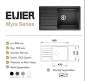 Granit Eviye Myra Series Black - Siyah (86x50) thumbnail 3