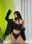 Simli Siyah Bustiyer Takım - Destekli thumbnail 3
