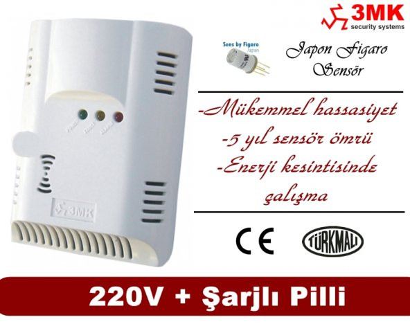 3MK-CO220 Karbonmonoksit dedektörü 220V + şarjli pilli ürün görseli 1