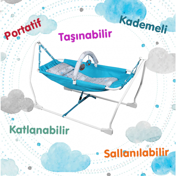 Norfolk Baby Sleep Oyuncaklı Sallanır Bebek Beşiği Hamak Beşik Sallanır Bebek Hamağı Mavi ürün görseli 1