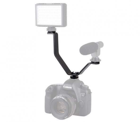 V BRACKET DSLR MAKİNALAR İÇİN ÜÇ GRİŞLİ FLAŞ LED, MİKROFON TUTUCU ürün görseli 1