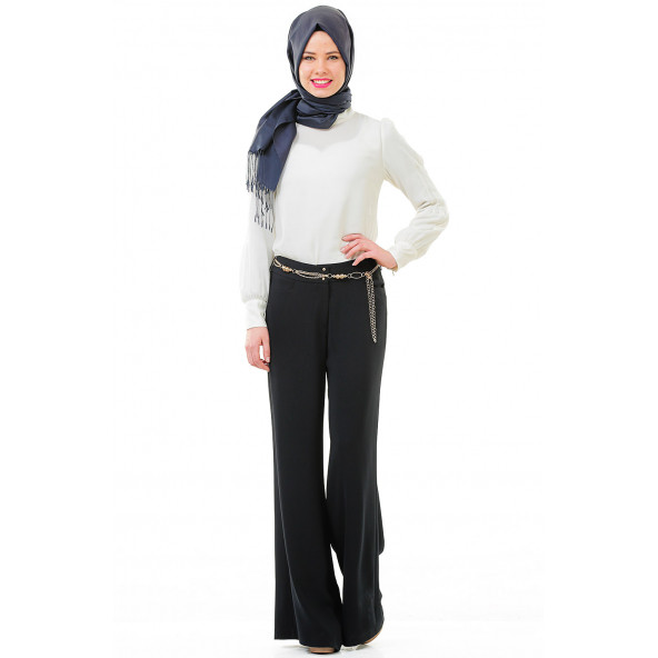 BAYAN ABİYE BOL PANTALON,ZİNCİR KEMERLİ SORALLİNE 1678 LACİVERT ürün görseli 1