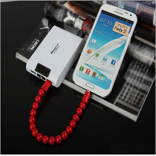Micro USB Boncuk Bileklik USB Data Kablosu Kırmızı - Resim 2