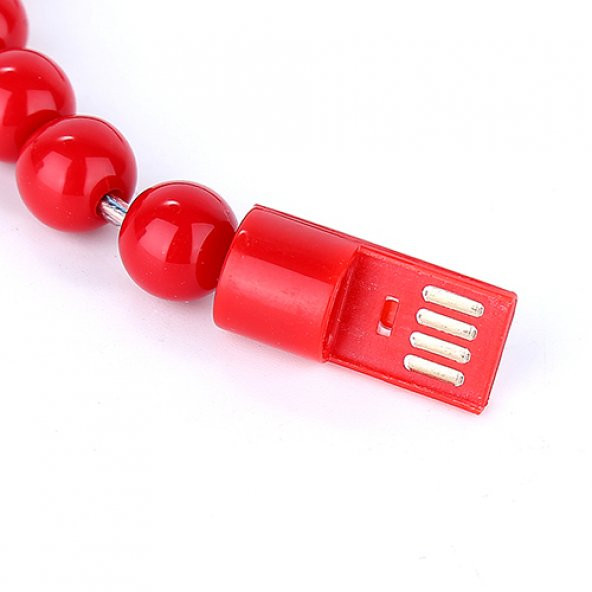 Micro USB Boncuk Bileklik USB Data Kablosu Kırmızı - Resim 4