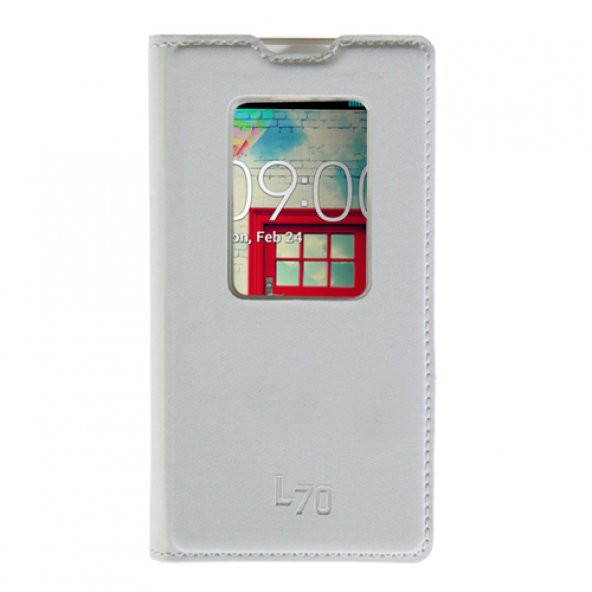 LG L70 D320 S View Dikişli Deri Pencereli Uyku Modlu Kılıf Beyaz ürün görseli 1