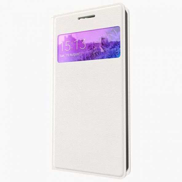 Samsung I9190 S4 Mini S View Dikişli Deri Pencereli Uyku Modlu Kılıf Beyaz ürün görseli 1