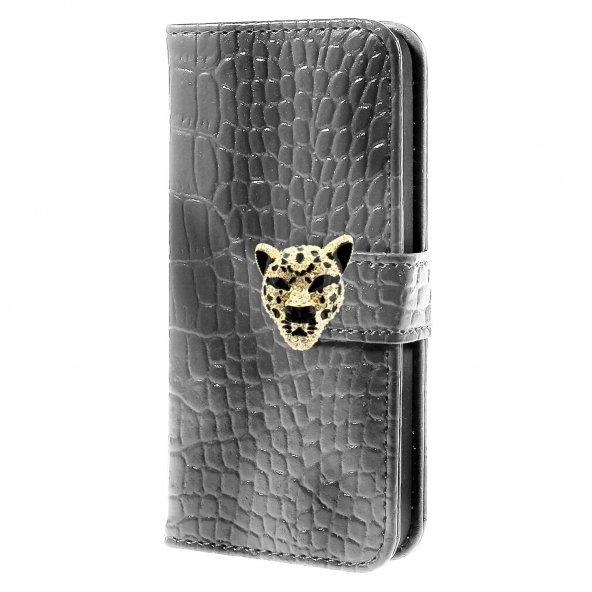 Samsung Galaxy S3 (I9300) Leopar Taşlı Cüzdanlı Kılıf Gri ürün görseli 1