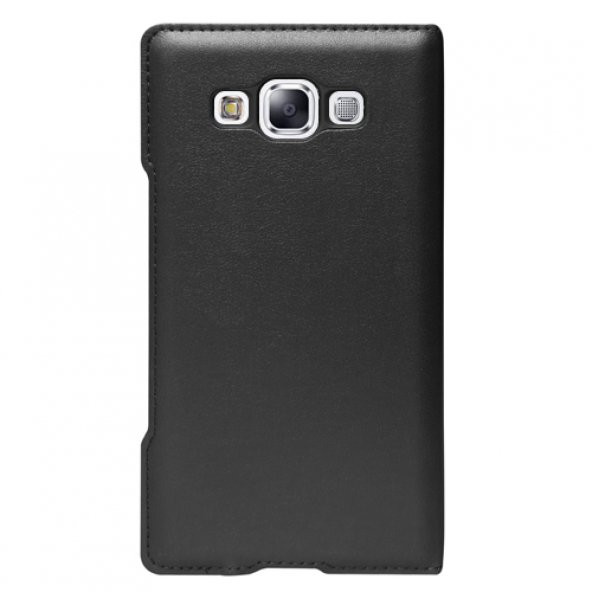 Galaxy E7 (E700) Dot View Yan Kapaklı Uyku Modlu Kılıf Siyah - Resim 3