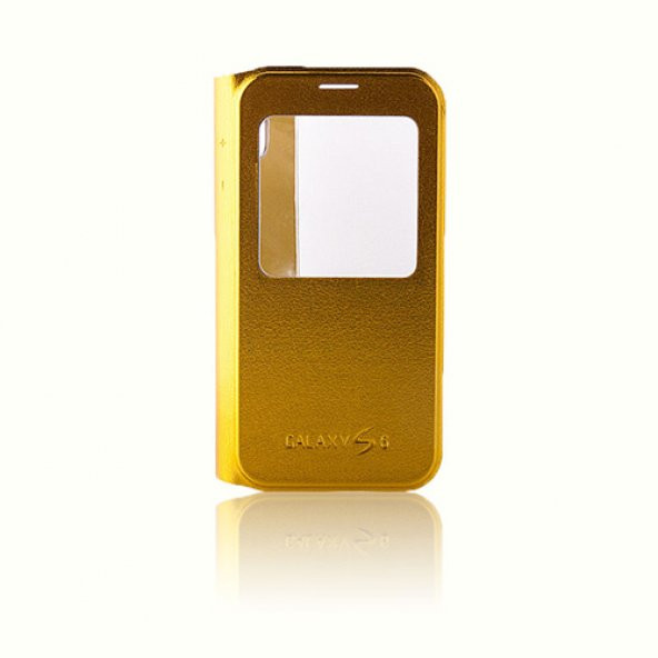 Samsung Galaxy S6 Yan Kapaklı TPU Flip Wallet Kılıf Gold ürün görseli 1