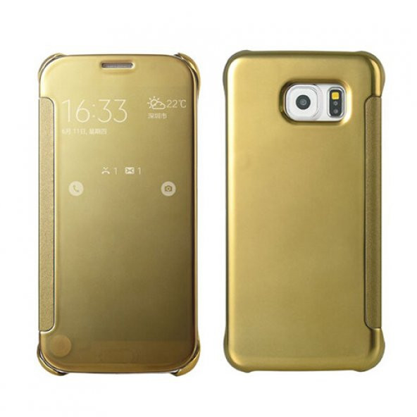 Samsung Galaxy S6 (G920) S View Şeffaf Cover Uyku Modlu Kılıf Gold ürün görseli 1