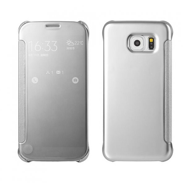 Samsung Galaxy S6 (G920) S View Şeffaf Cover Uyku Modlu Kılıf Silver ürün görseli 1