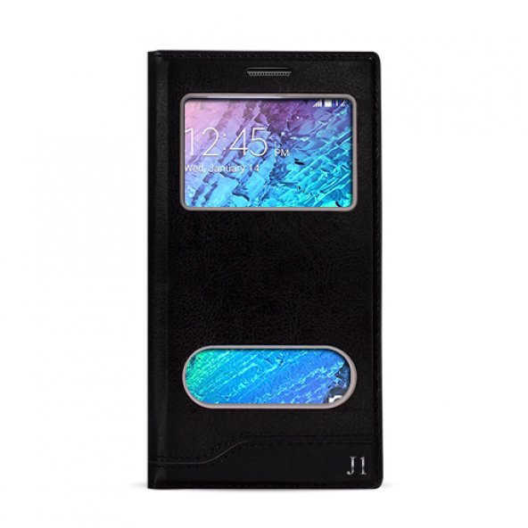 FitCase Dolce Galaxy J1 (J100) Gizli Mıknatıslı Pencereli Kılıf Siyah ürün görseli 1