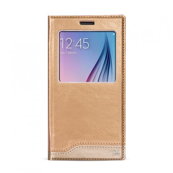 FitCase Dolce Samsung S6 (G920) Gizli Mıknatıslı Pencereli Kılıf Gold ürün görseli 1
