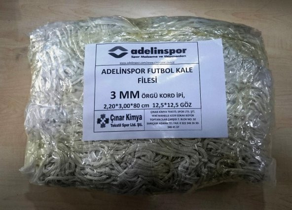 Adelinspor Futbol Kale Filesi 3 mm Kord İpi 3,20*2,20*0,8 m ürün görseli 1