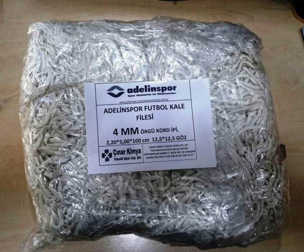Adelinspor Futbol Kale Filesi 4 mm Kord İpi 5,00*2,20*0,8 m ürün görseli 1