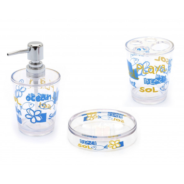 Deniz desen 3 lü banyo seti akrilik (sıvı sabunluk 16x8 ürün görseli 1