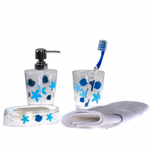 611150B-3Benekli 2 desen 3lü banyo seti akrilik ( sıvı sabunluk 16x8, ürün görseli 1
