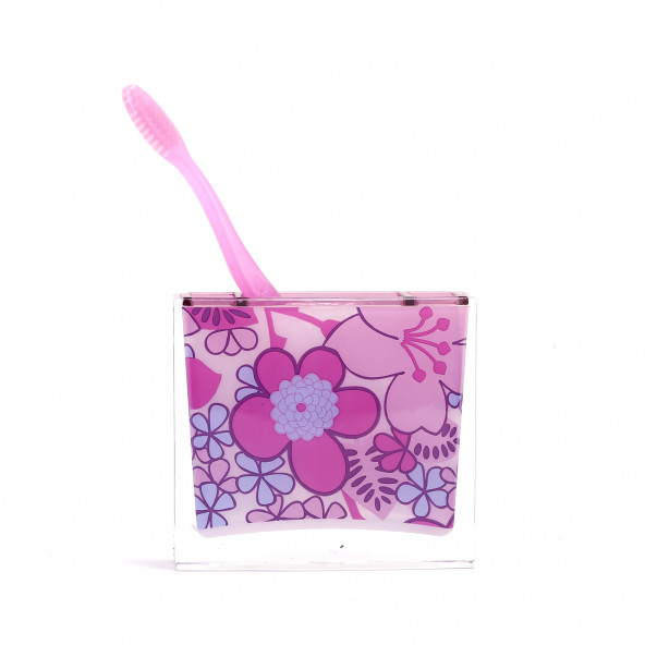 71452AP DİŞ FIRÇALIK PEMBE ÇİÇEKLİ AKRİLİK 10X10X3CM ürün görseli 1