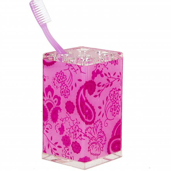 70317D2 DİŞ FIRÇALIK PEMBE ÇİÇEKLİ AKRİLİK 6X6X12CM ürün görseli 1