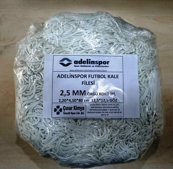 Adelinspor Futbol Kale Filesi 2,5 mm Kord İp 4,5*2,20*0,8 m ürün görseli 1